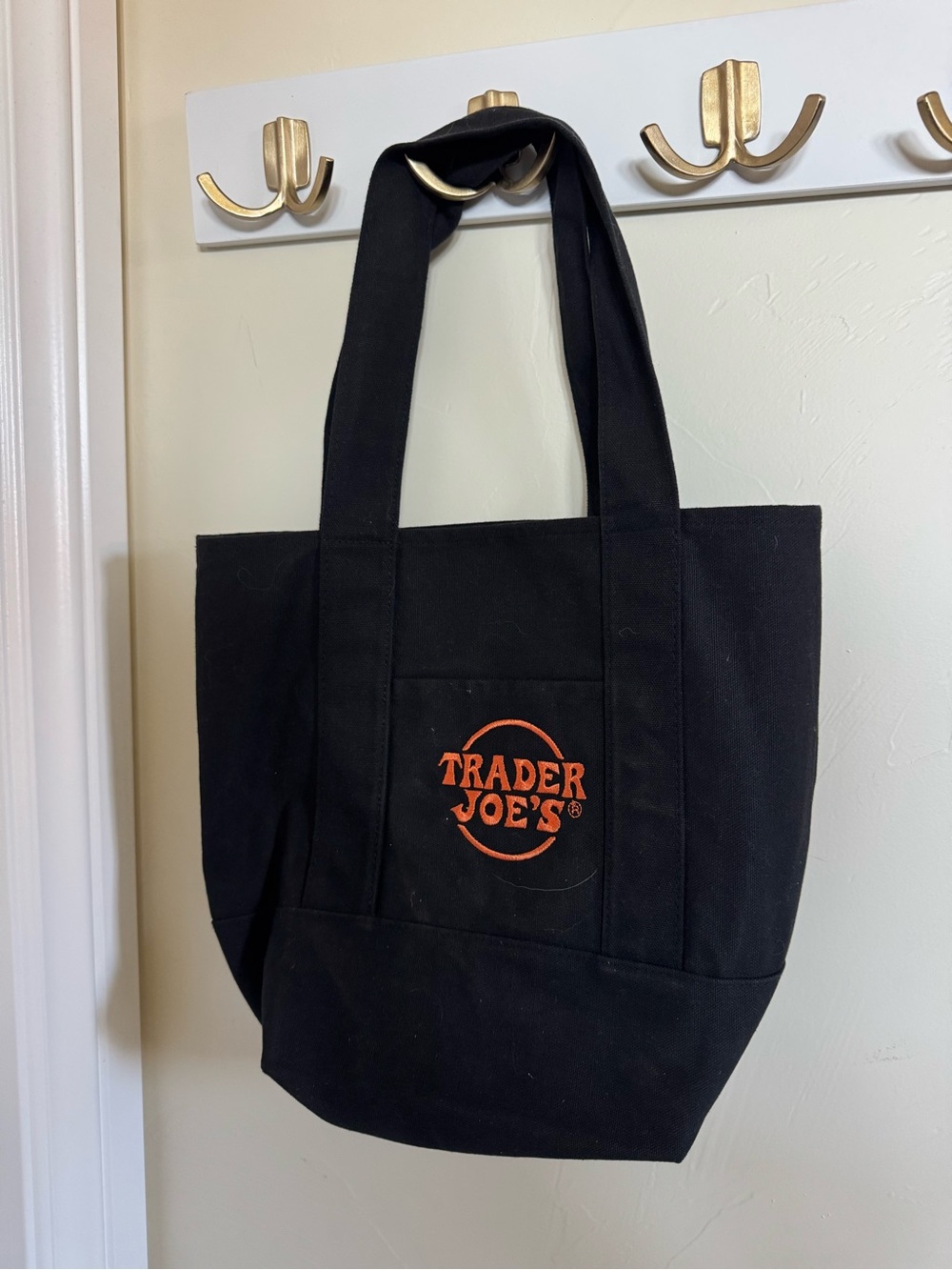 Trader Joe's Black Canvas Tote with Orange Logo Patch